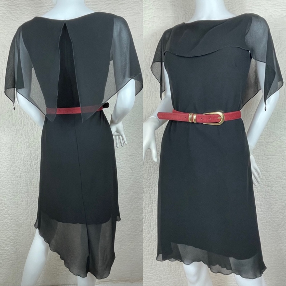 🔥Connected Apparel Caplet Detail Hi-Low Chiffon Whimsical Black Dress